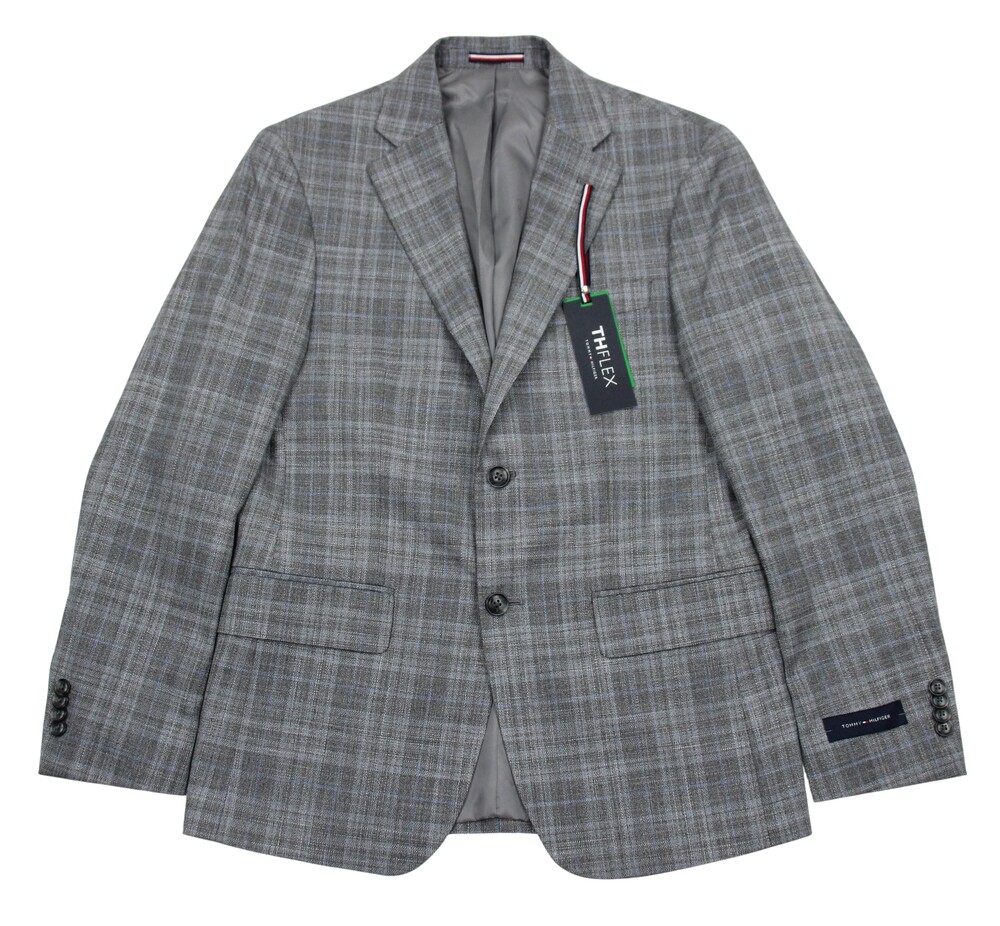 Tommy Hilfiger Sport Coat Mens 36 Short Gray Plaid TH Flex Stretch Blazer